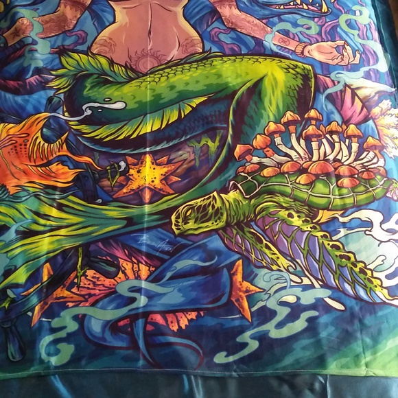 Mermaid tapestry from the waz shop 39 by 59 inches. Clothes under black light. - Picture 4 of 7